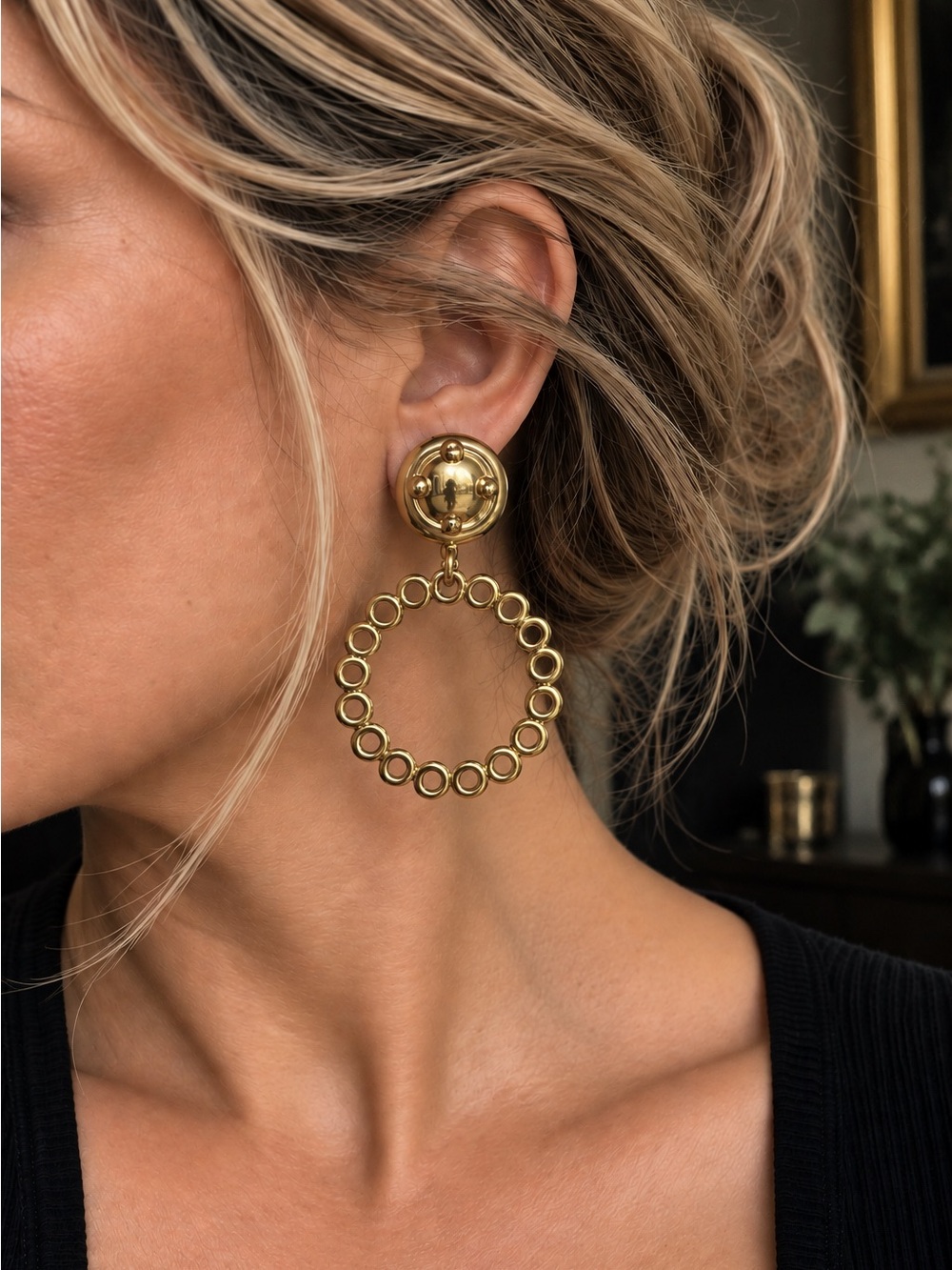 Givenchy Gold Hoop Drop Circle Earrings